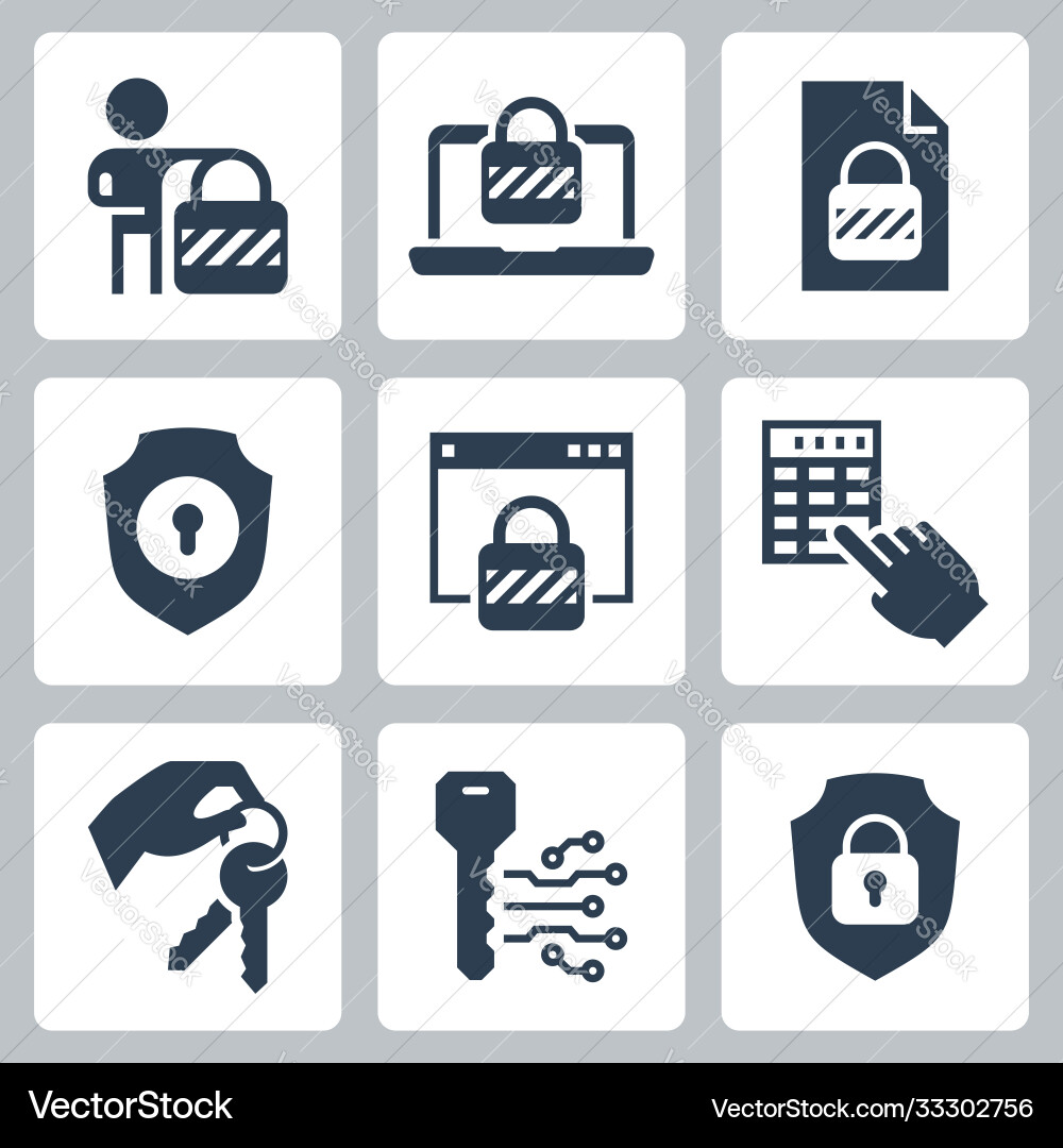 Locking and unlocking icon set in glyph style 2 vector image