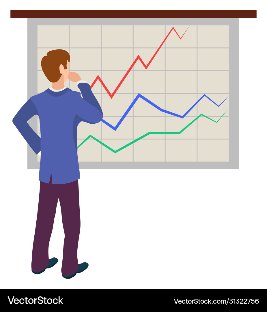 Man Analyzing Sales Data - Team Collaboration Vector Image