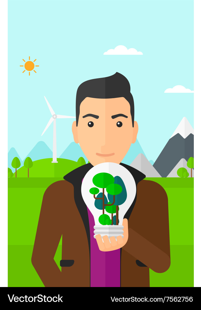 Man with lightbulb and trees inside vector image