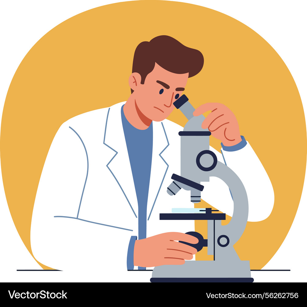 Scientist examining slides at a microscope Scientist examining slides at a microscope vector image