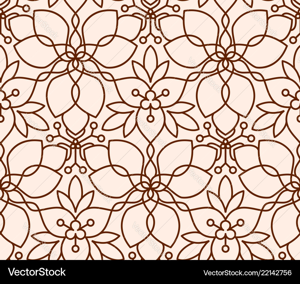 Seamless linear flower pattern on beige background vector image