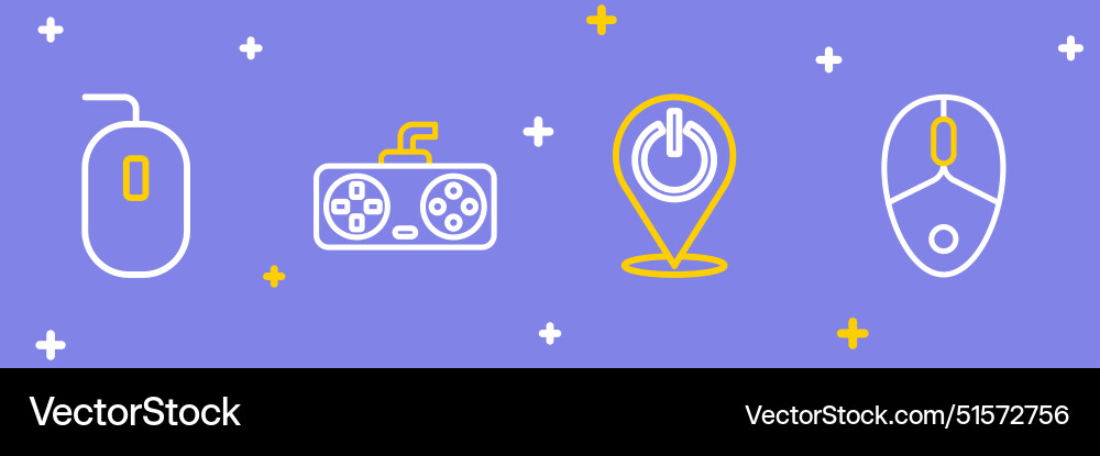 Set line computer mouse power button game Set line computer mouse power button game vector image