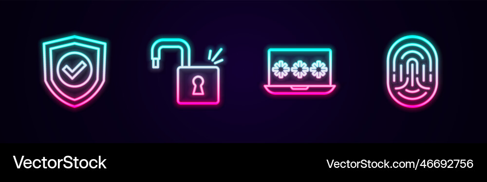 Set line shield with check mark open padlock Set line shield with check mark open padlock vector image