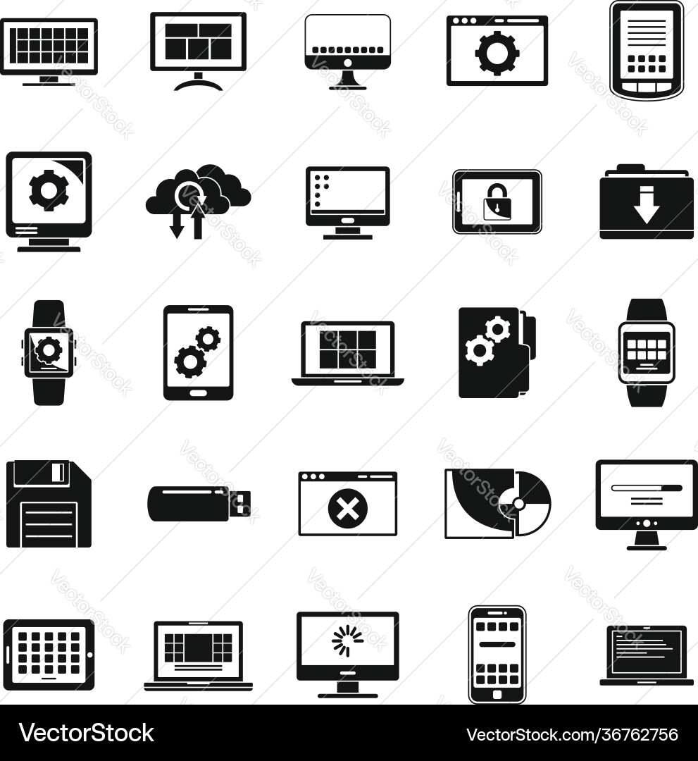 Update operating system icons set simple style Update operating system icons set simple style vector image