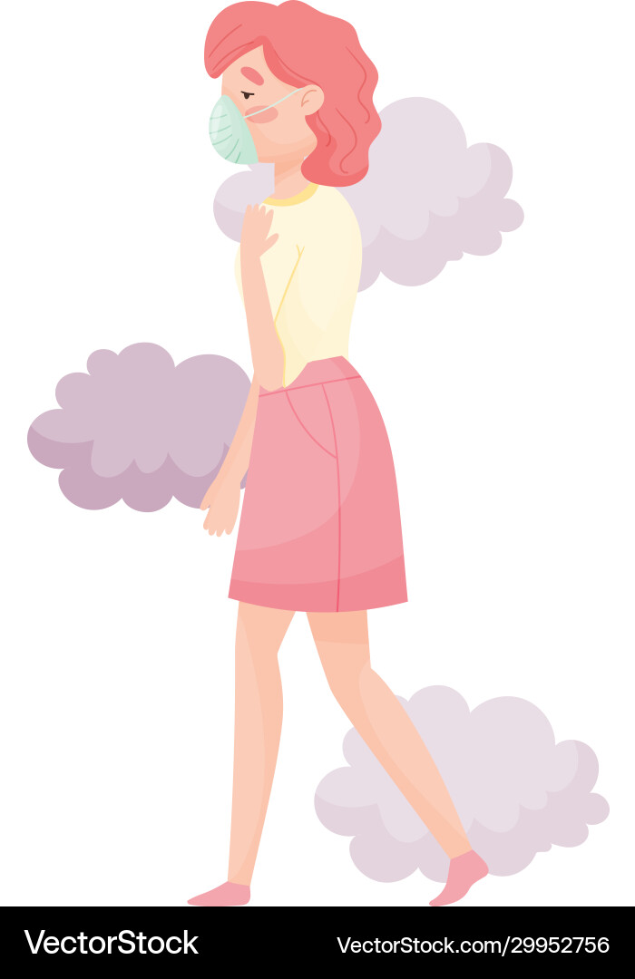 Young woman wearing safety mask because bad air Young woman wearing safety mask because bad air vector image