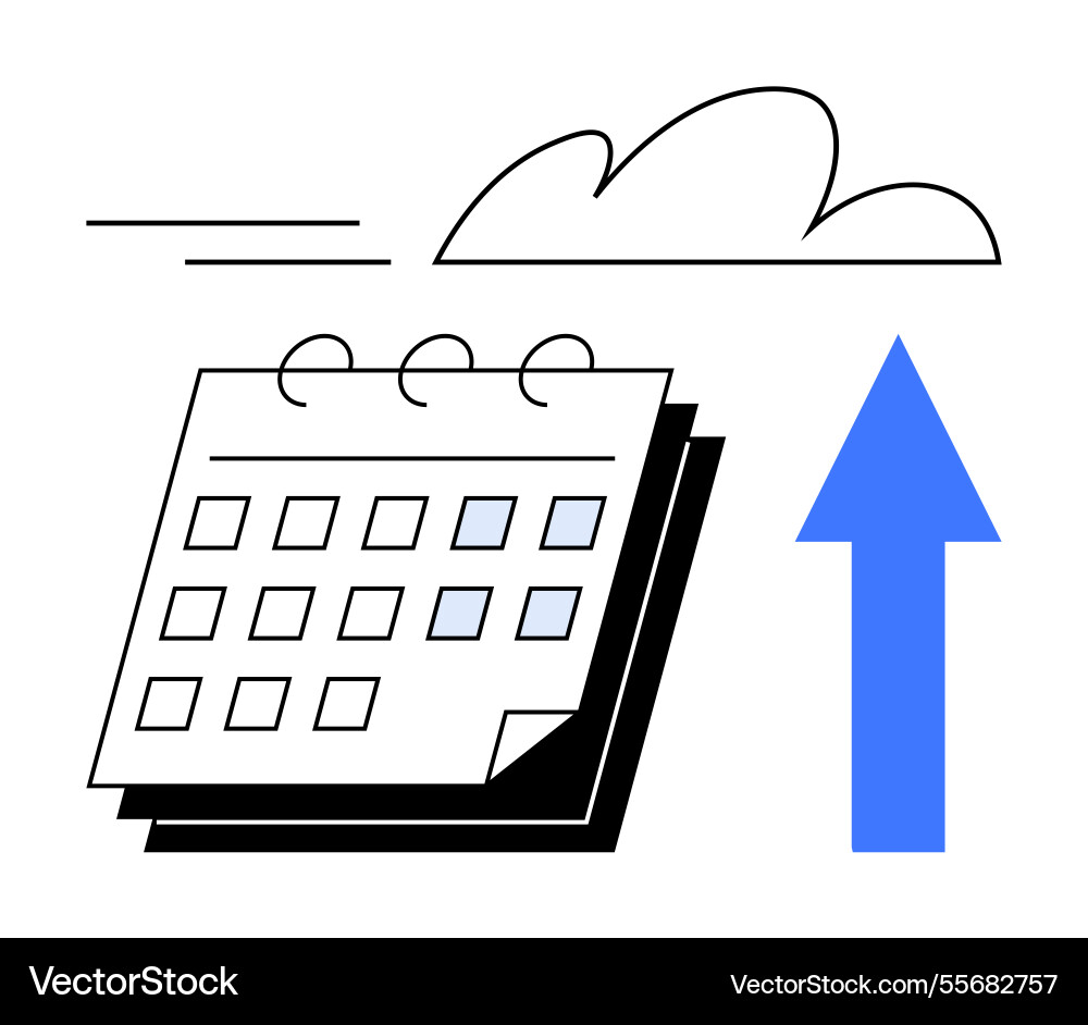 Calendar with upward arrow and cloud representing Calendar with upward arrow and cloud representing vector image