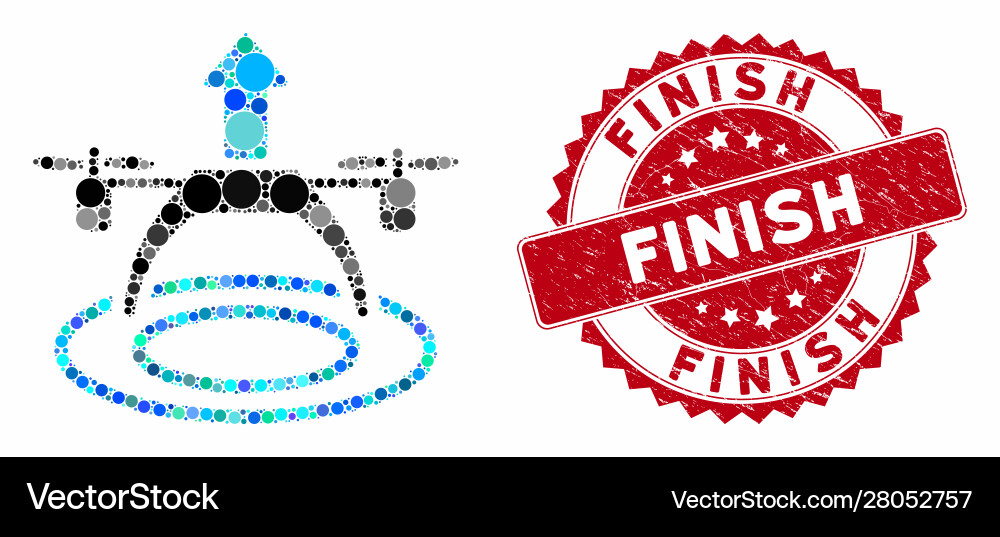 Collage copter start with scratched finish seal Collage copter start with scratched finish seal vector image