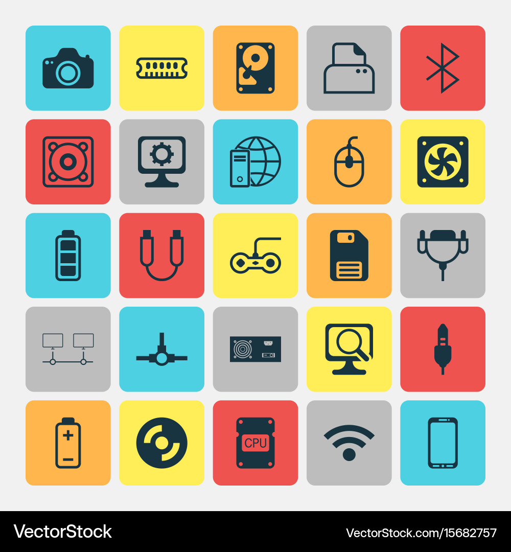 Computer icons set collection of hdd power vector image