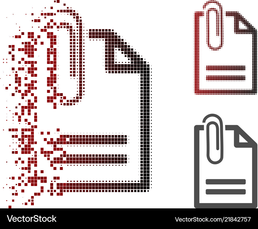 Dissolving dotted halftone attached document icon Vector Image