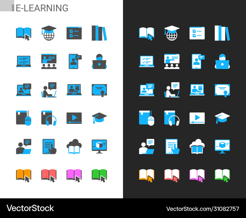 E-learning icons light and dark theme vector image