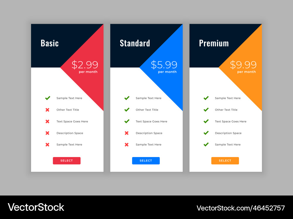 Geometric style price table comparison boxes Vector Image