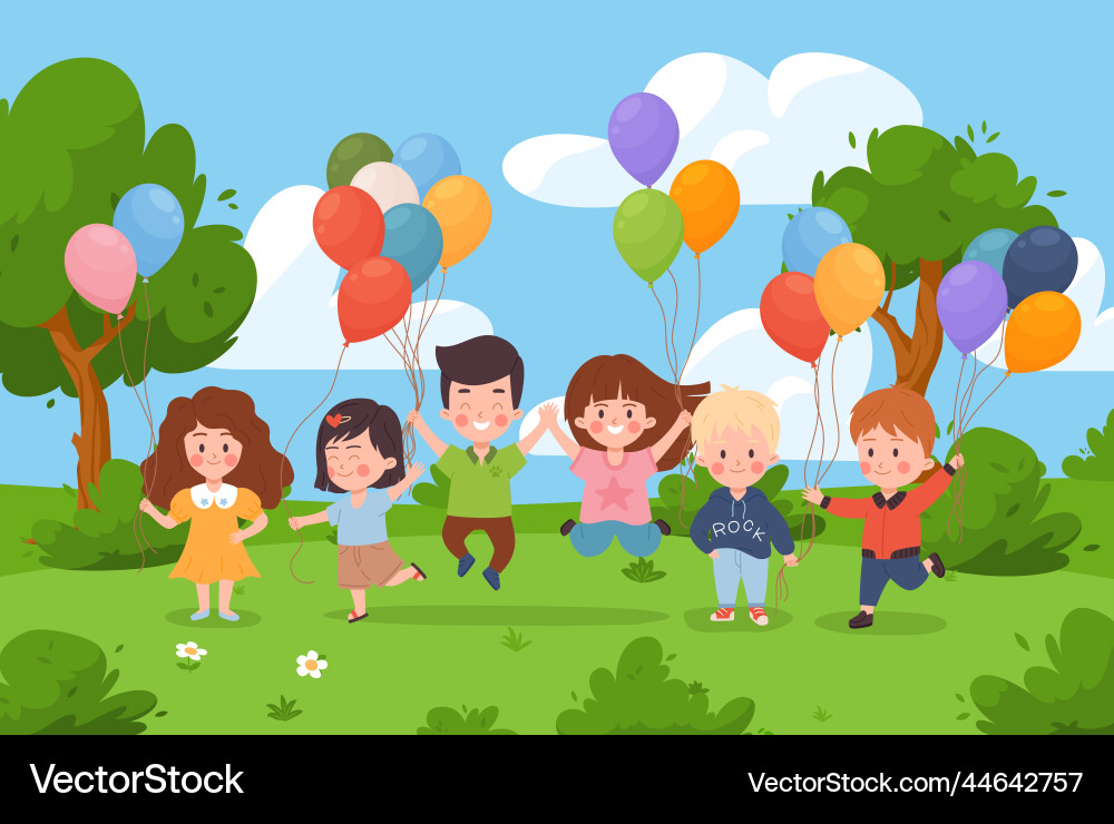 Kinder spielen mit Ballons in der Sommerwohnung Kinder spielen mit Ballons in der Sommerwohnung vektorbild