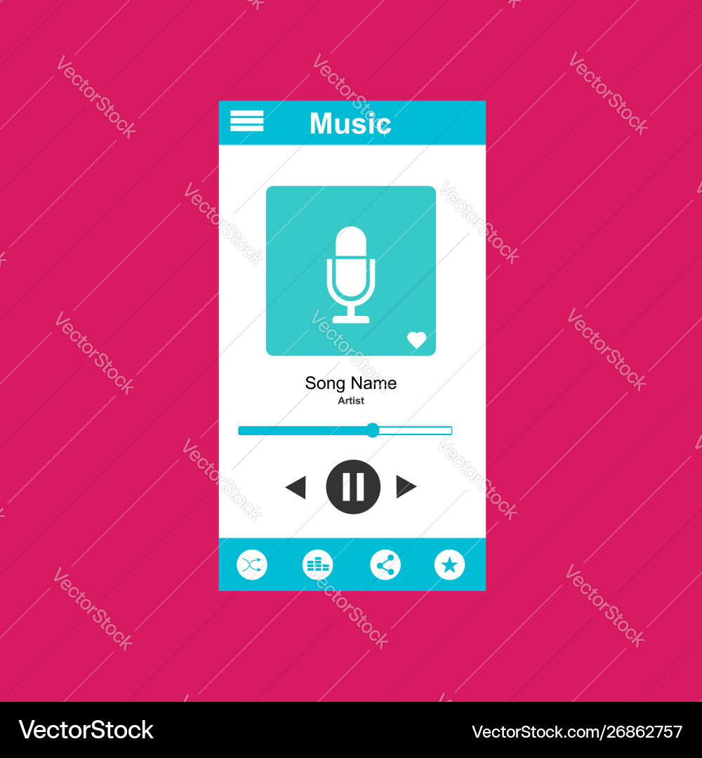 Media player application app template with flat Vector Image