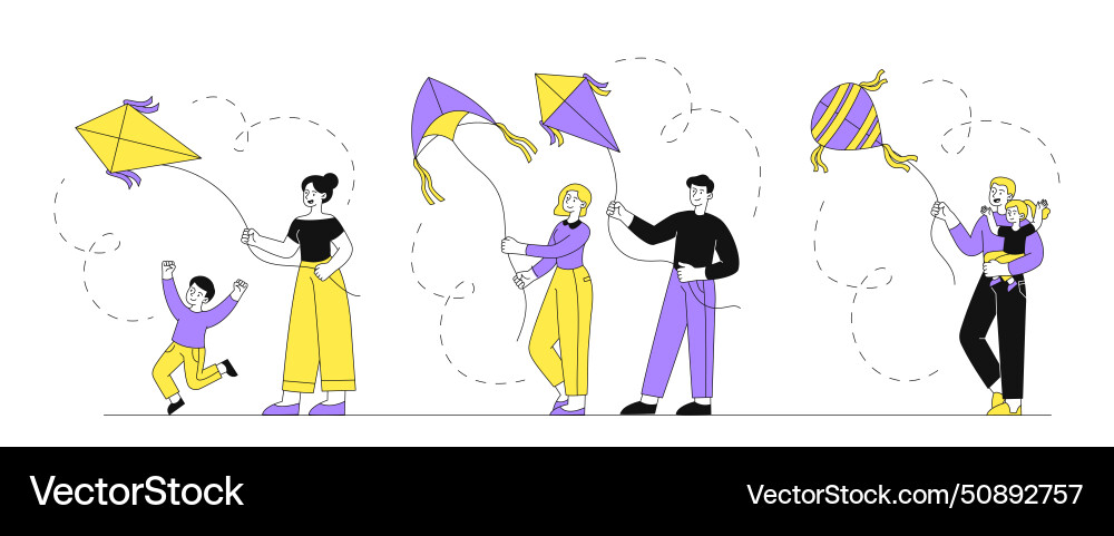 People with fly kite set People with fly kite set vector image