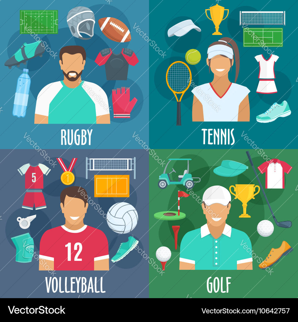 Rugby Tennis Volleyball Golf Sport Icons vektorbild
