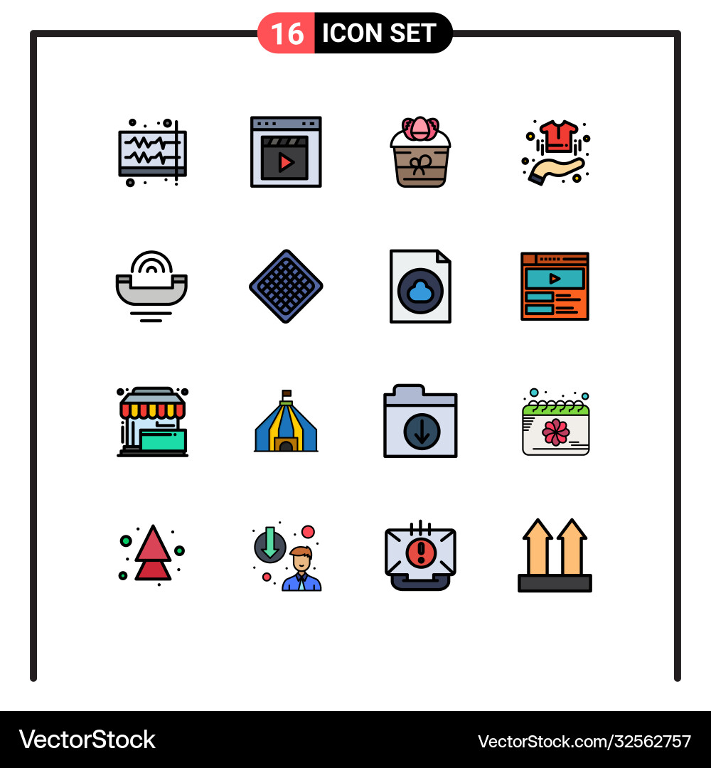 Set 16 flat color filled lines on grid vector image