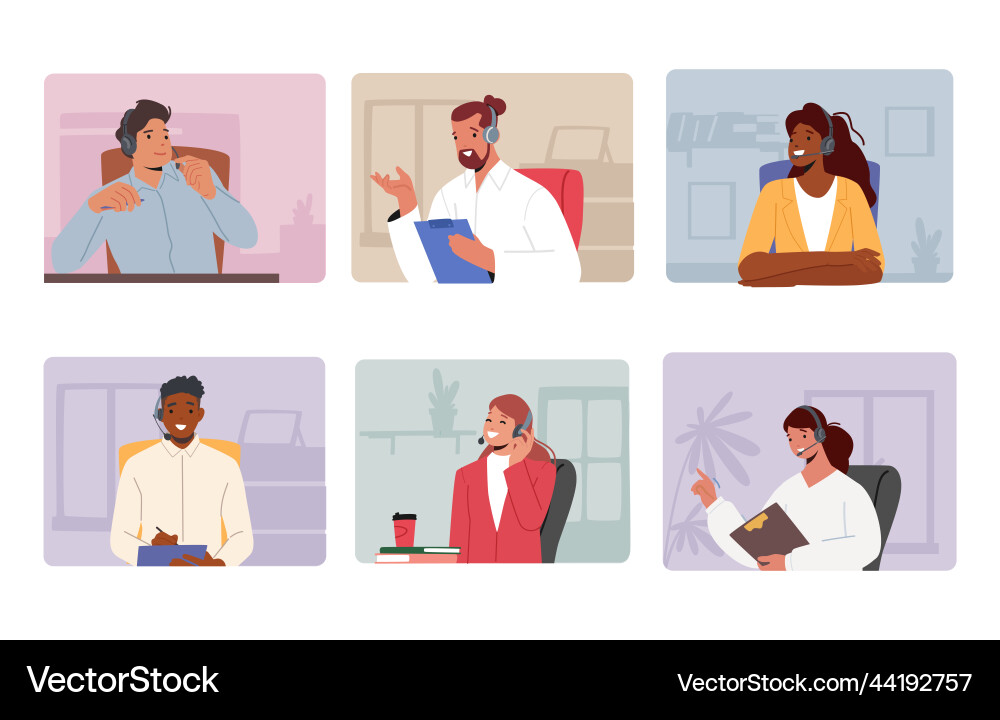 Set hotline operators help clients to solve Vector Image