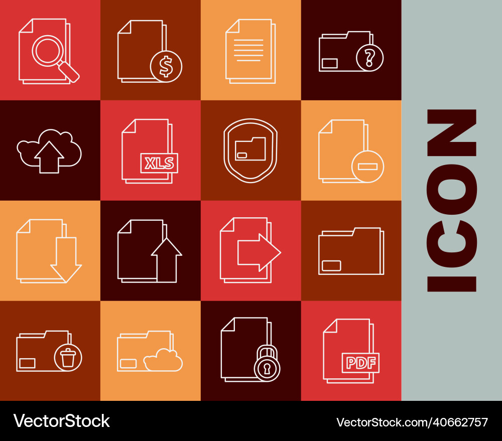 Set line pdf file document folder Set line pdf file document folder vector image