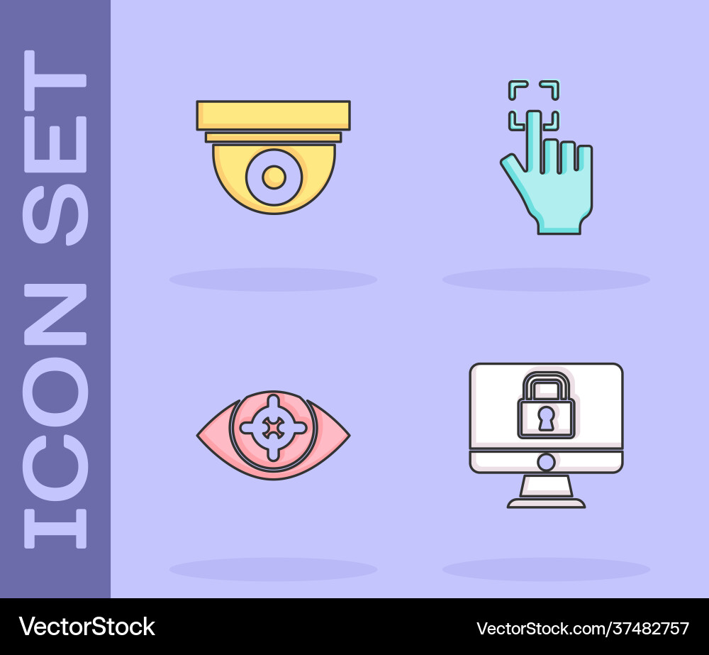 Set lock on monitor security camera eye scan Vector Image