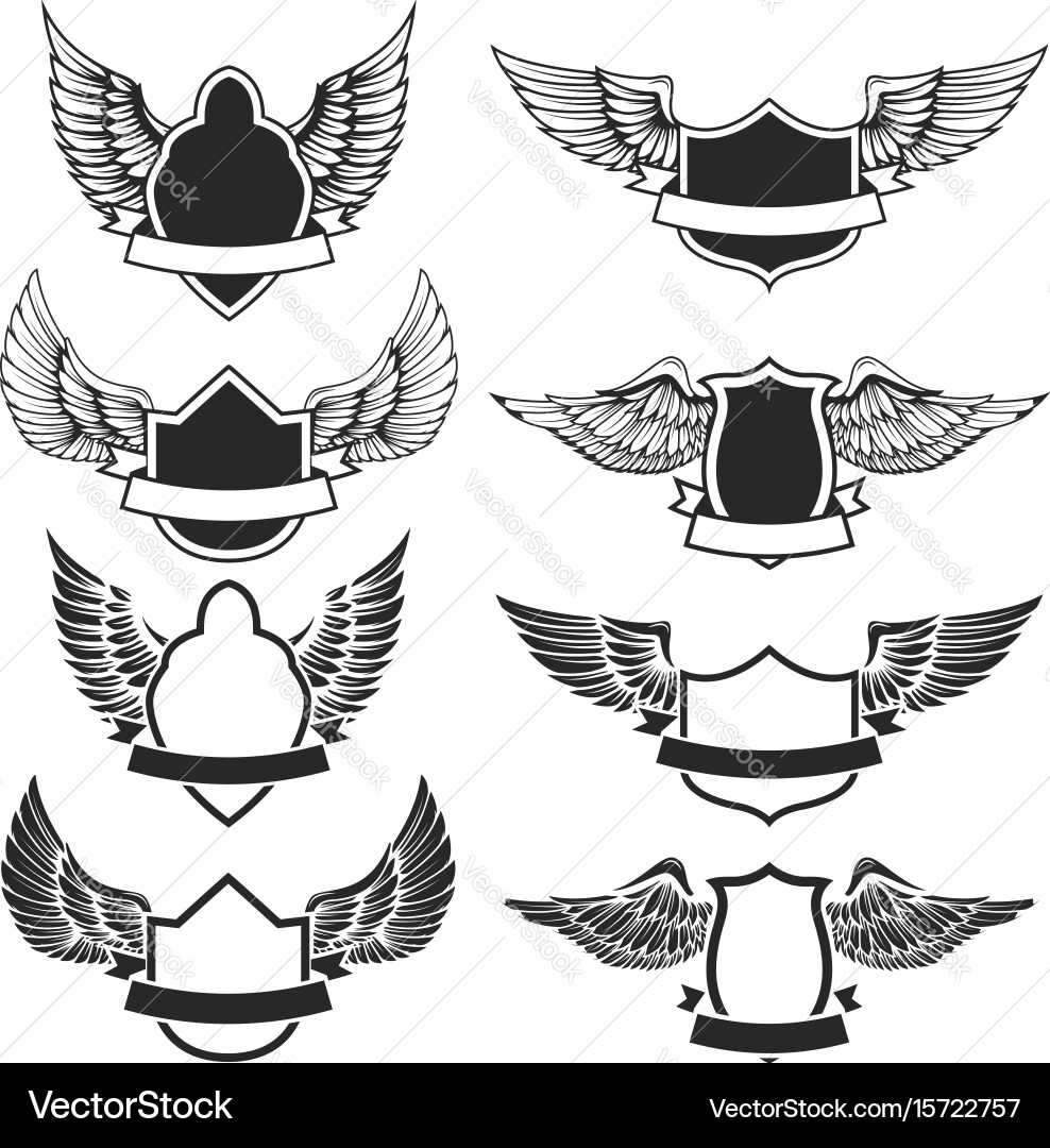 Set of the empty emblems with wings design vector image