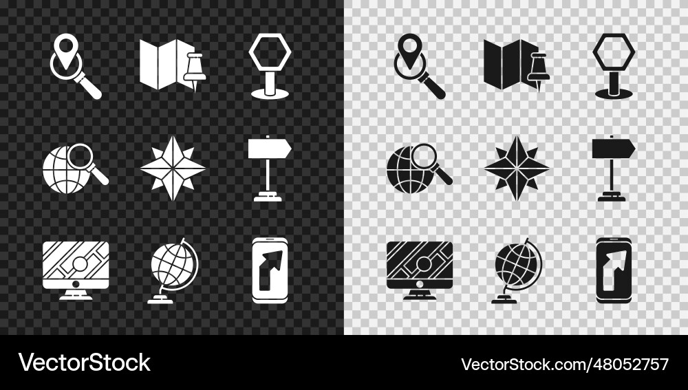 Set search location folded map with push pin Vector Image