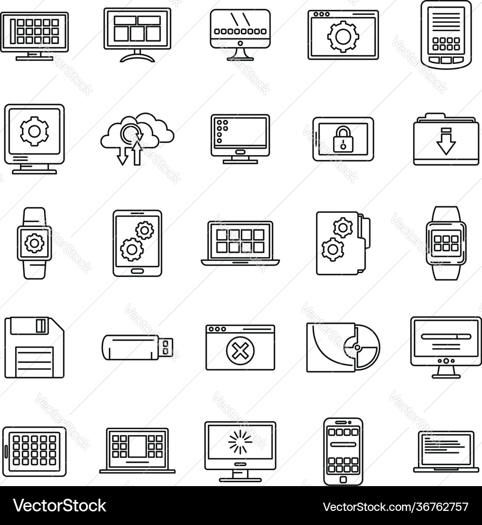 Software operating system icons set outline style Software operating system icons set outline style vector image