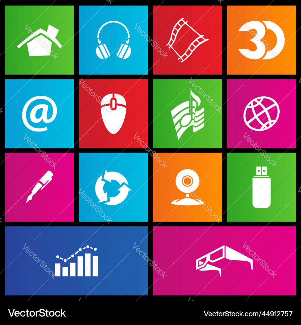 Web and computer icons on colorful square shapes Vector Image