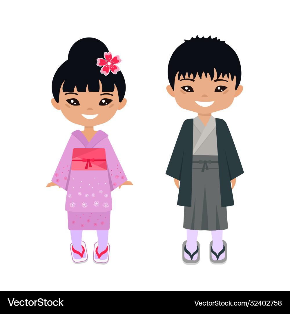 Cute chibi kawaii characters in national japanese Cute chibi kawaii characters in national japanese vector image