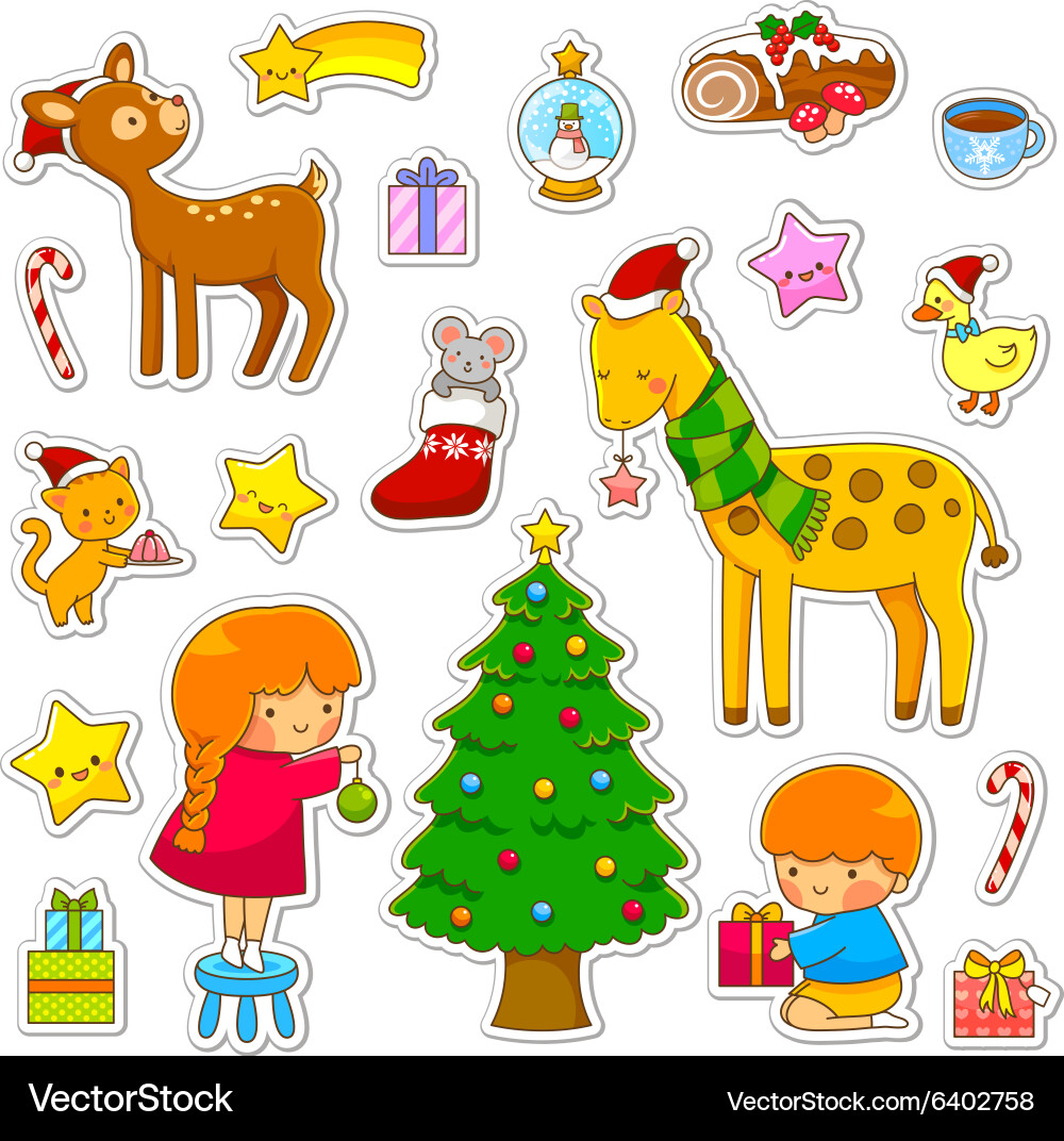 Cute Christmas Cartoon Collection Vector Image