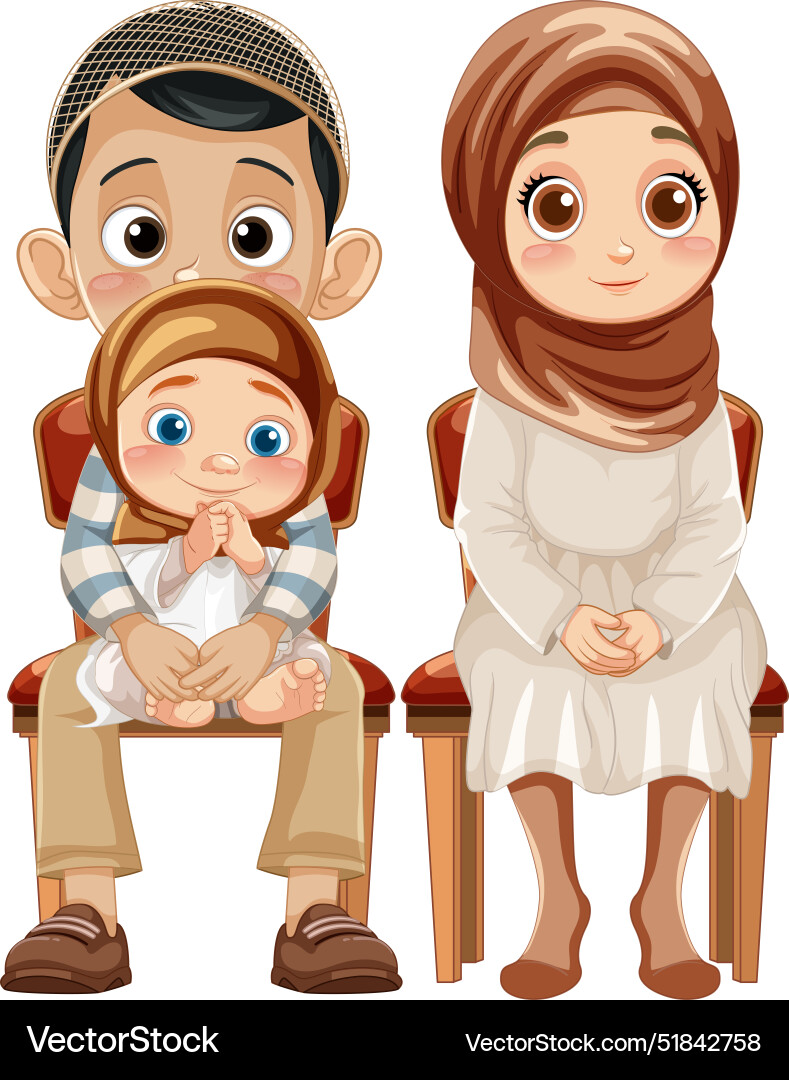 Eine muslimische Familie zusammensitzen Eine muslimische Familie zusammensitzen vektorbild