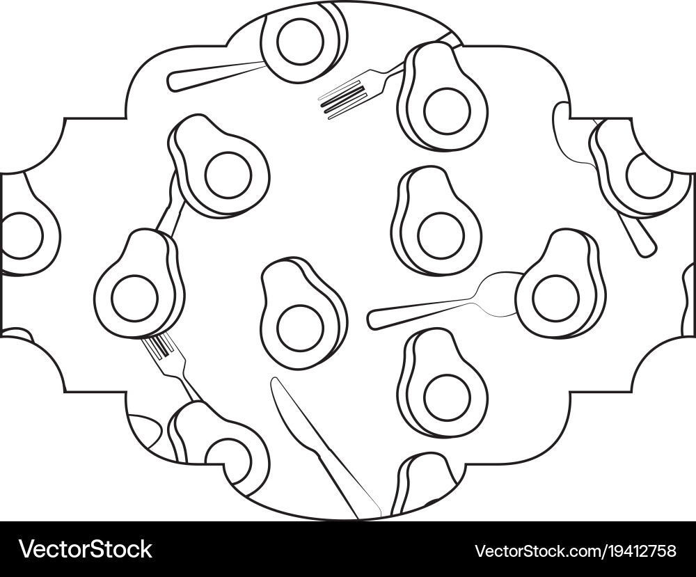 Frame with avocado and cutlery pattern background Vector Image