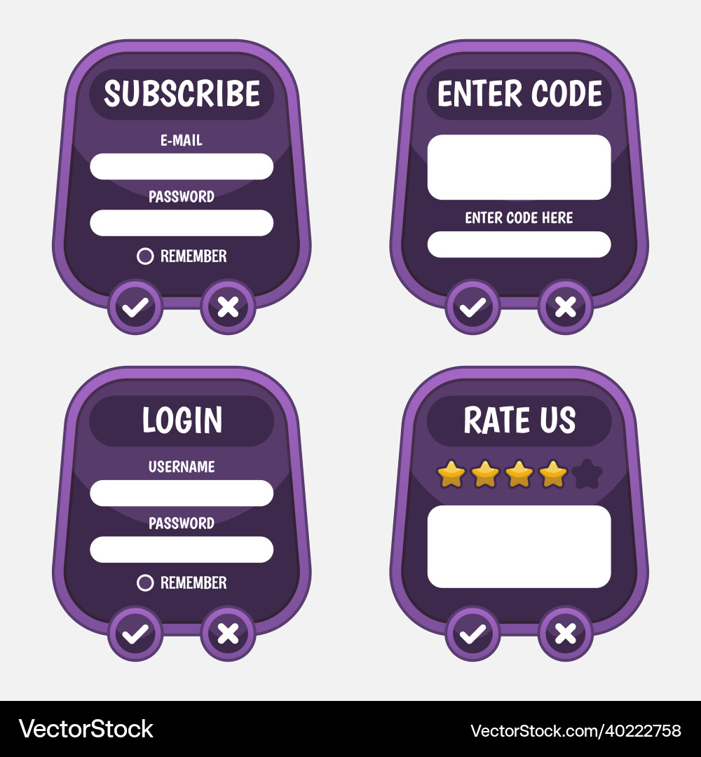 Game template gui kit interface log in page Game template gui kit interface log in page vector image