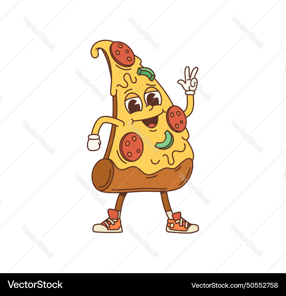 Groovy Pizza Slice Character Vector Image