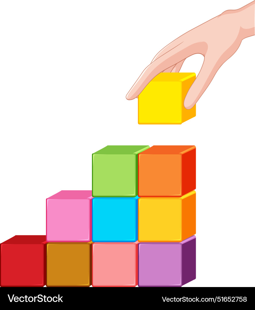 Hand stacking colorful blocks in ascending order Hand stacking colorful blocks in ascending order vector image