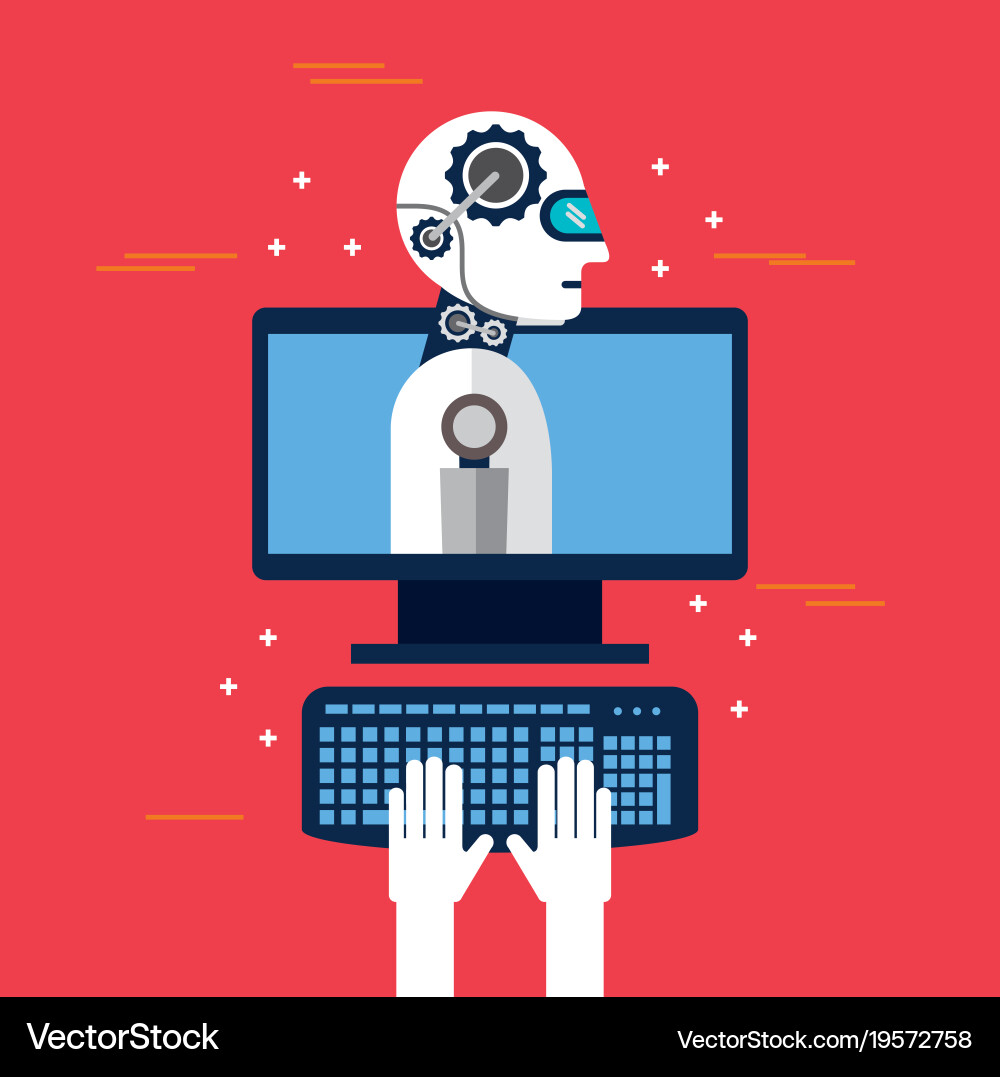 Hands engineer keyboard robot artificial vector image