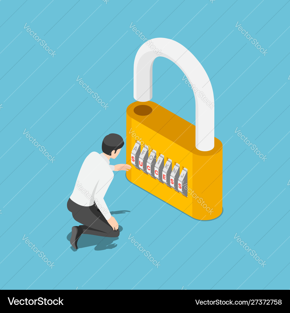 Isometric businessman unlock lock success Vector Image