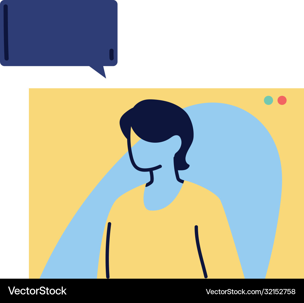 Man on video call with chat computer vector image