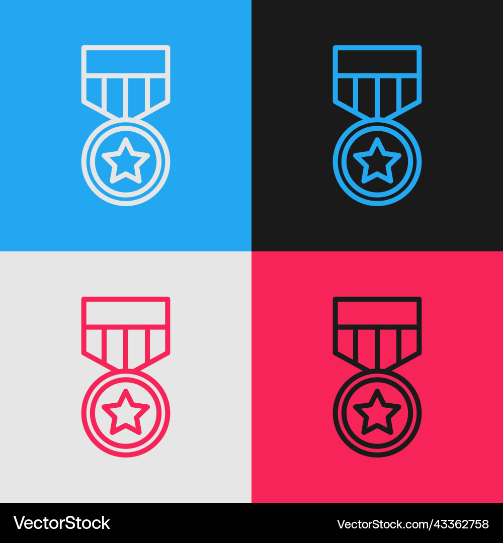 Pop art line military reward medal icon isolated Pop art line military reward medal icon isolated Vector Image