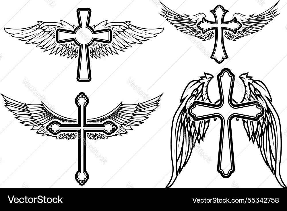 Satz der Kreuz und Flügel Tattoo Design Elemente Satz der Kreuz und Flügel Tattoo Design Elemente vektorbild
