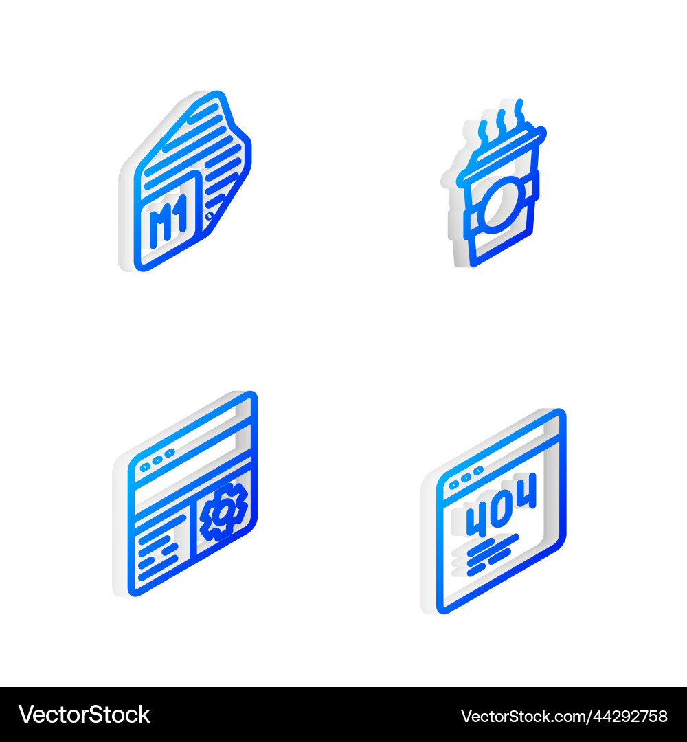 Set isometric line coffee cup to go processor Vector Image