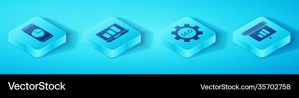 Set isometric mobile phone with graph chart Vector Image