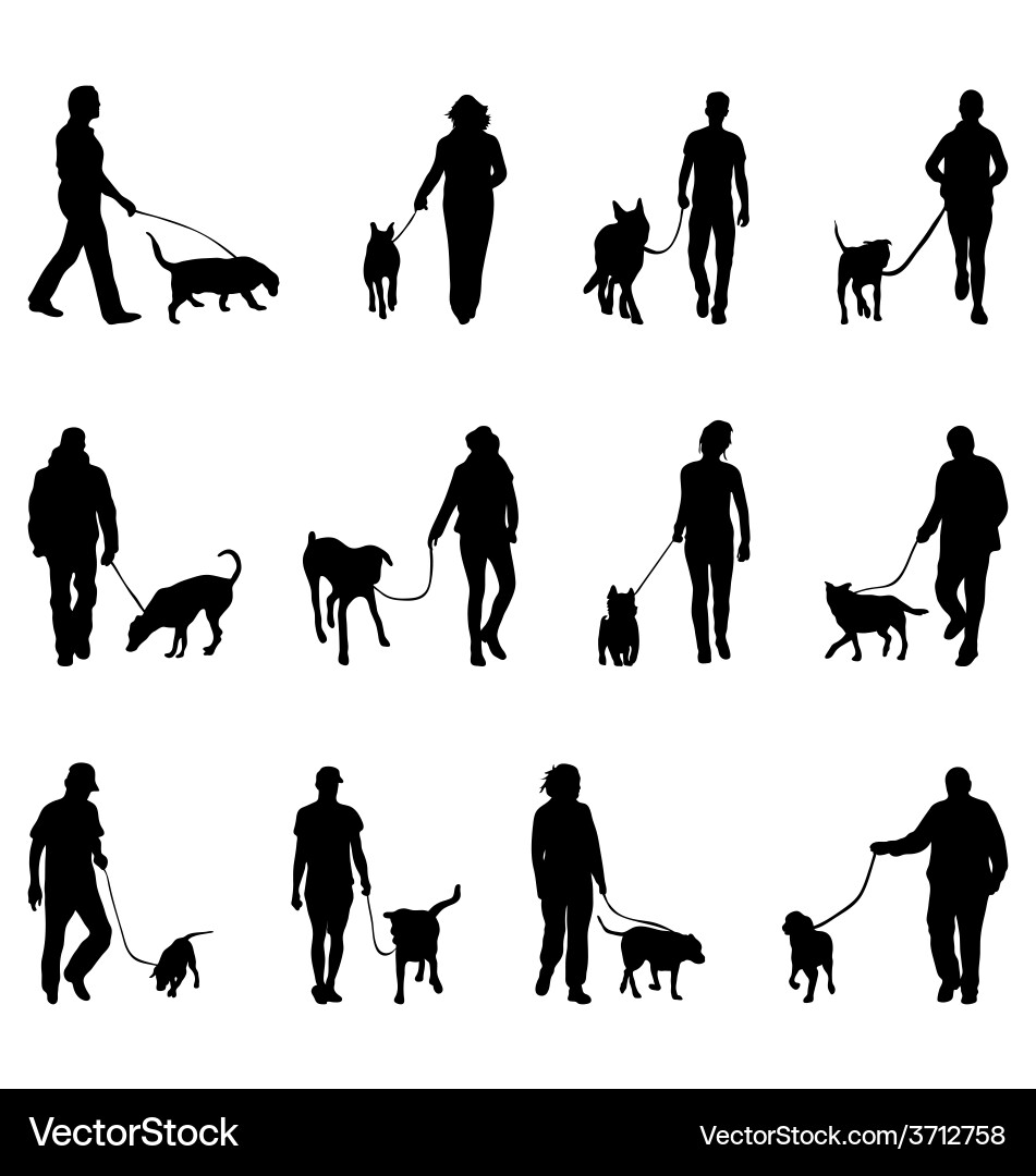 Silhouettes of Dogs and People Vector Image