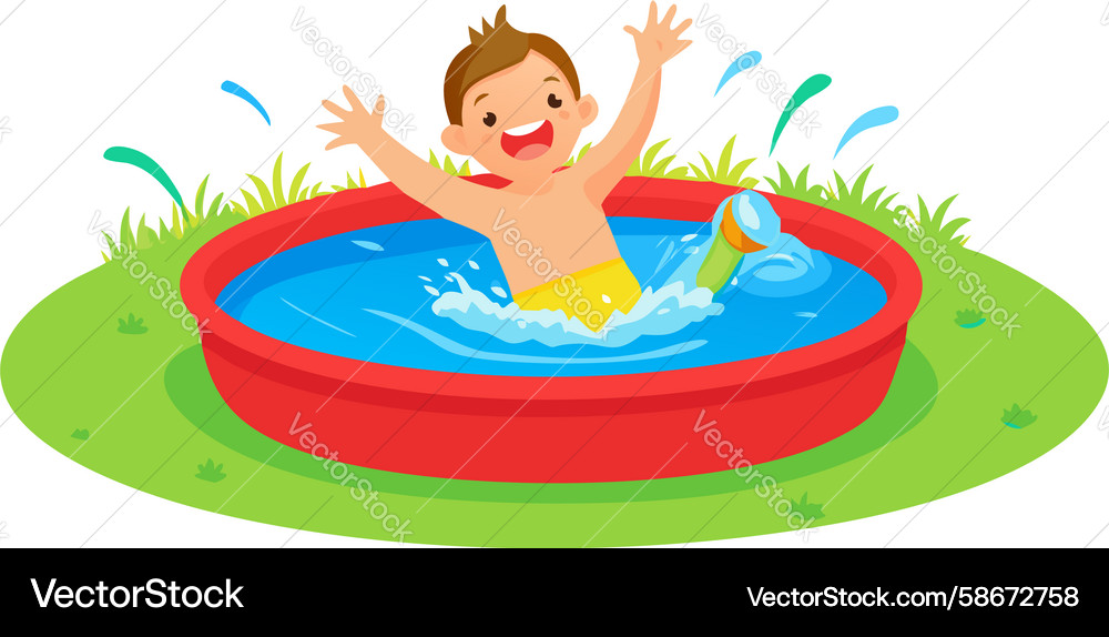 Toddler Splashing in Red Inflatable Pool Vector Image