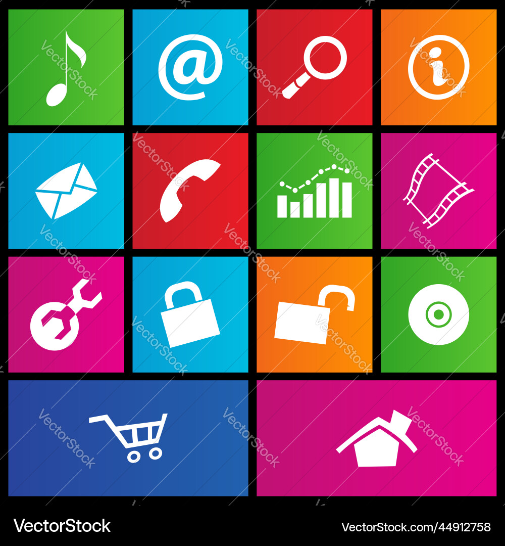 Web and technology icons on colorful square shapes Web and technology icons on colorful square shapes Vector Image