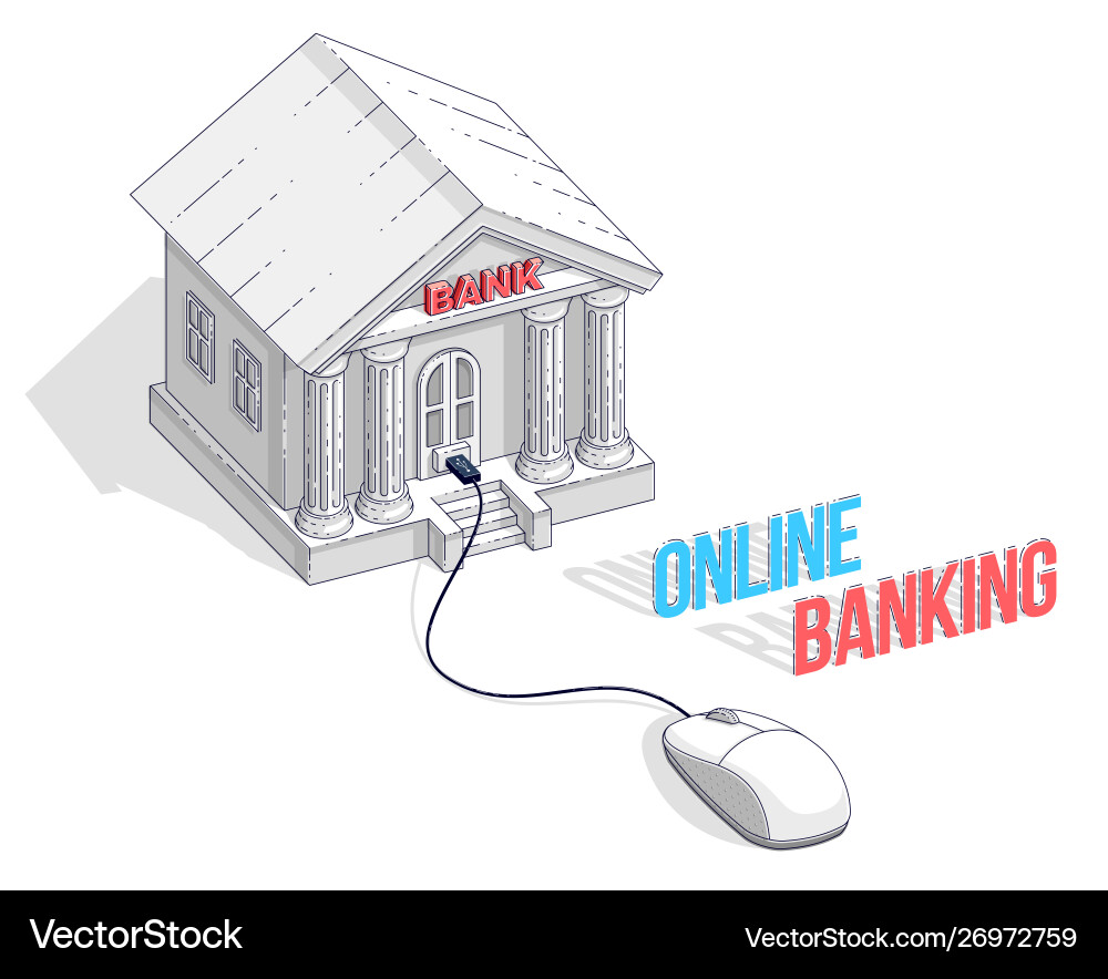 Bank building with computer mouse connected Bank building with computer mouse connected vector image