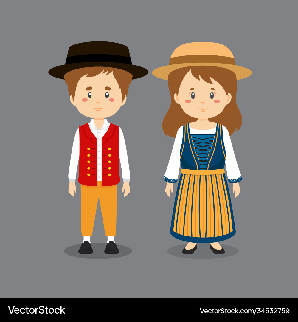 Couple character wearing swiss national dress Couple character wearing swiss national dress Vector Image