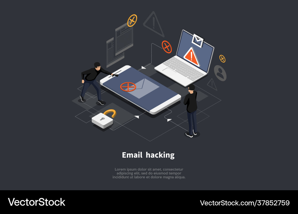 Email hacking conceptual art on dark background Email hacking conceptual art on dark background vector image