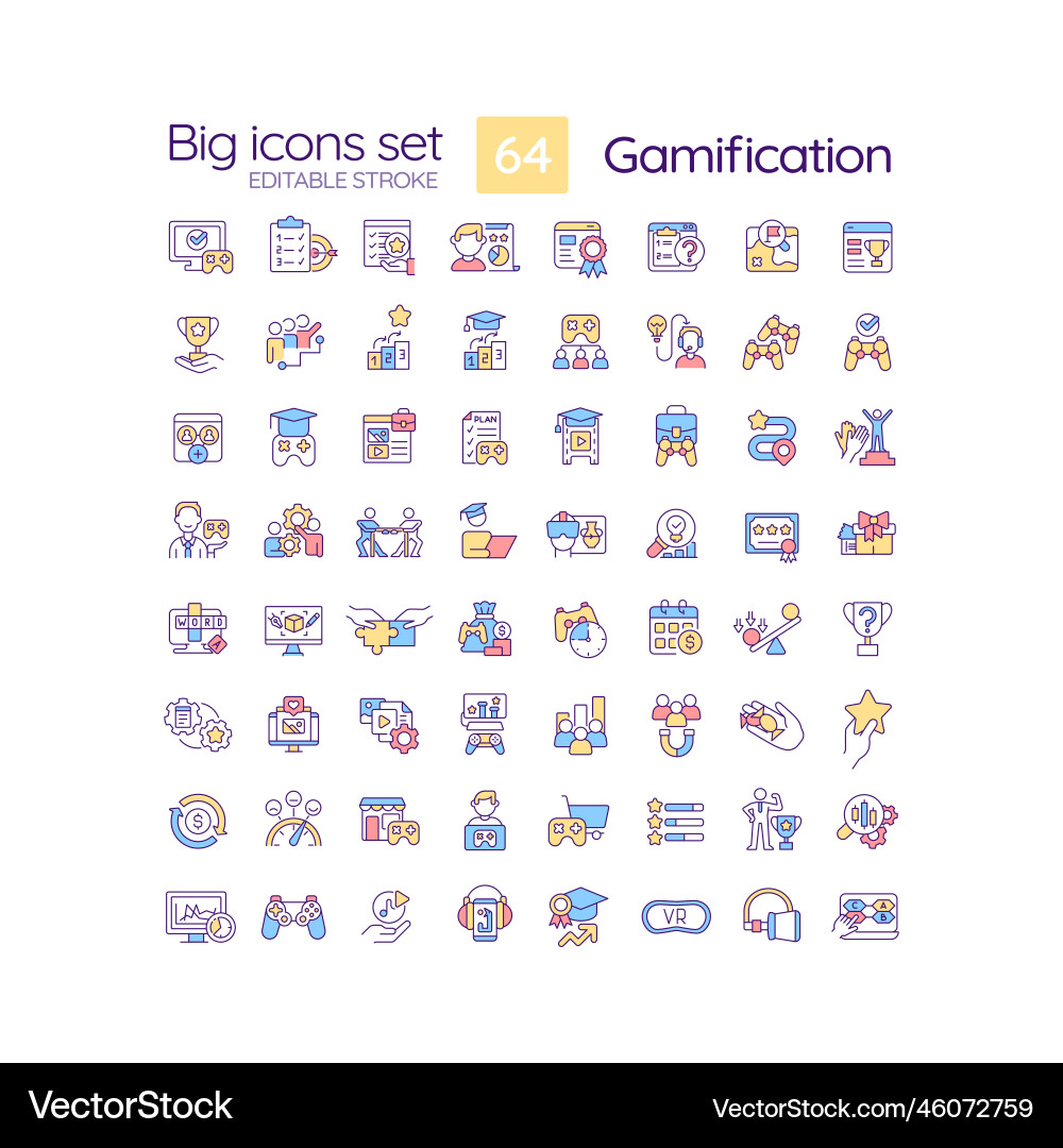 Gamification rgb color icons set Gamification rgb color icons set vector image
