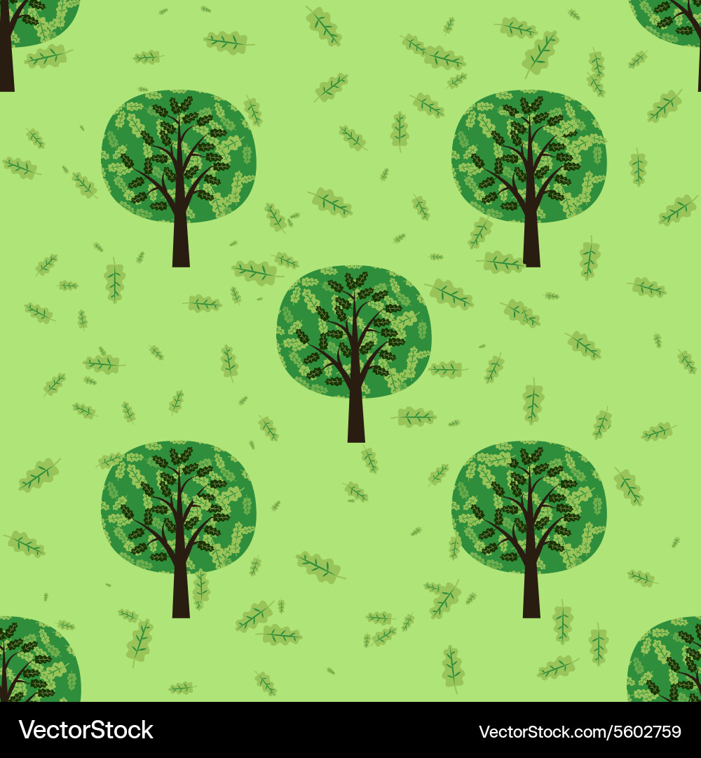 Seamless pattern with oak forest trees vector image