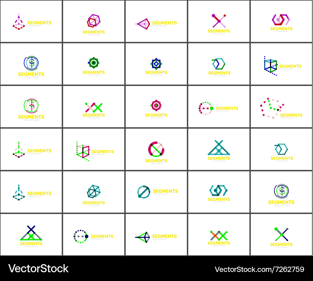Set of linear abstract logos and swirl shapes vector image